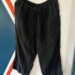 Flax Black Linen Blend Elastic Waist Crop Pants